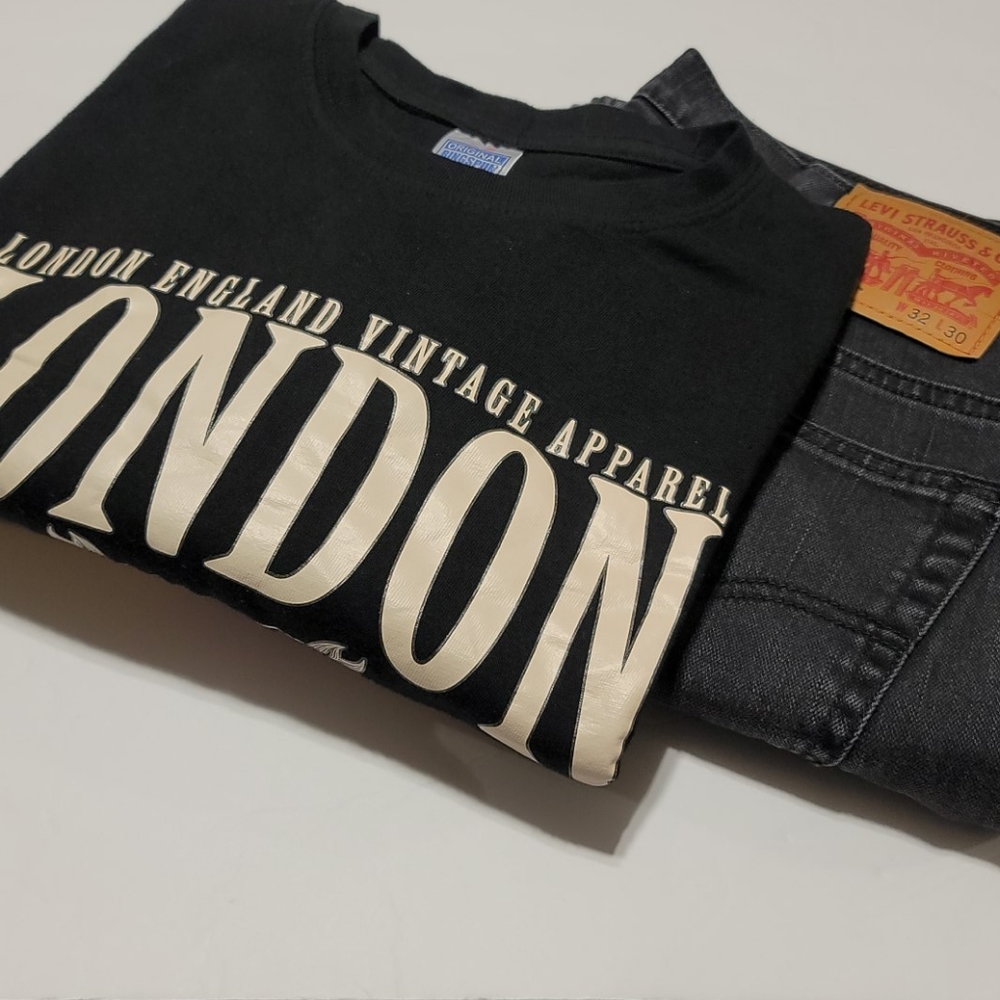 Vintage London Black Ringspun Cotton Short Sleeve Crewneck T-shirt Mens Large - Picture 7 of 7